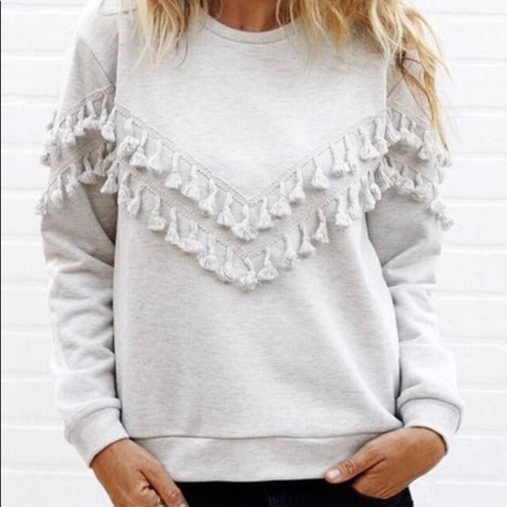 Gray Fringe Sweatshirt Medium